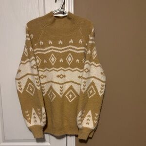 White Birch Women’s Mustard Yellow Knit Sweater Size XL Nordic Pattern, Cozy.